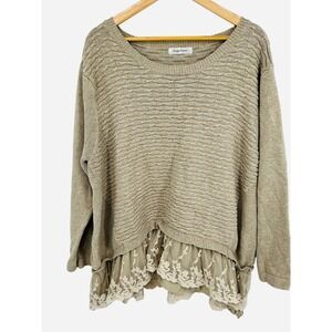 Simply Couture Women's Beige Textured Knit Lace Trim Top Tunic Size 2X